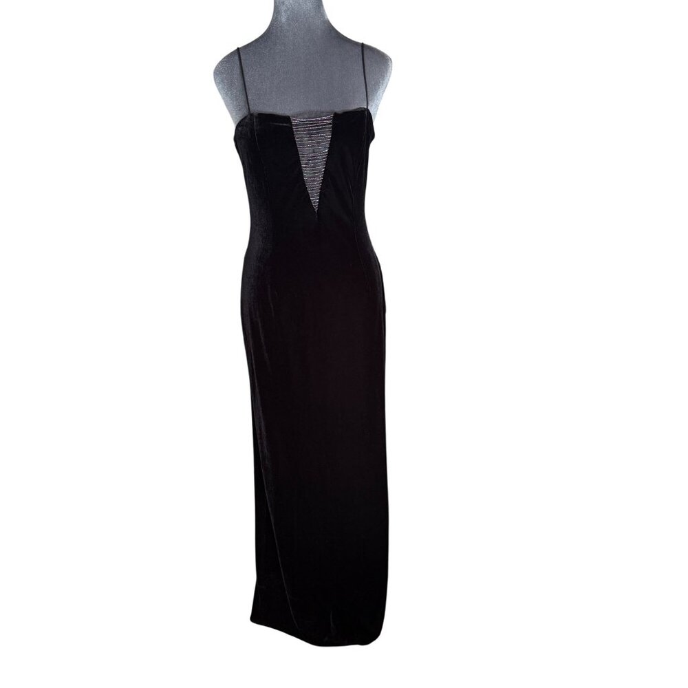 Betsy & Adam Black Sleeveless Evening Gown With Mesh Detail Size 6